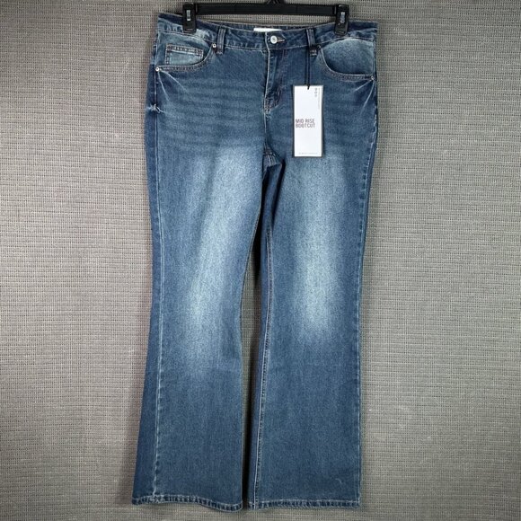 Almost Famous Denim - Almost Famous Womens Size 13 Blue Mid-Rise Bootcut Jeans Denim Distressed Look